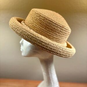 Liz Claiborne Women's Natural Straw Summer Sun Rolled Brim Hat One Size